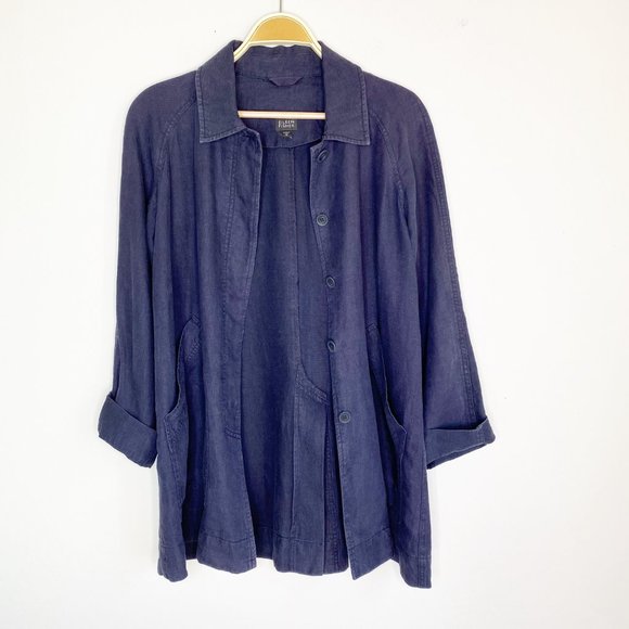 Eileen Fisher Linen Collared Button Up Top Blue Size XS - Picture 2 of 8